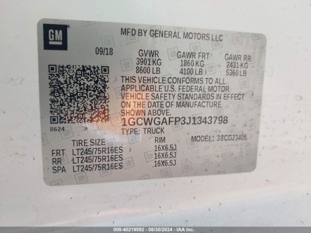 1GCWGAFP3J1343798 Chevrolet Express 2500 Work Van