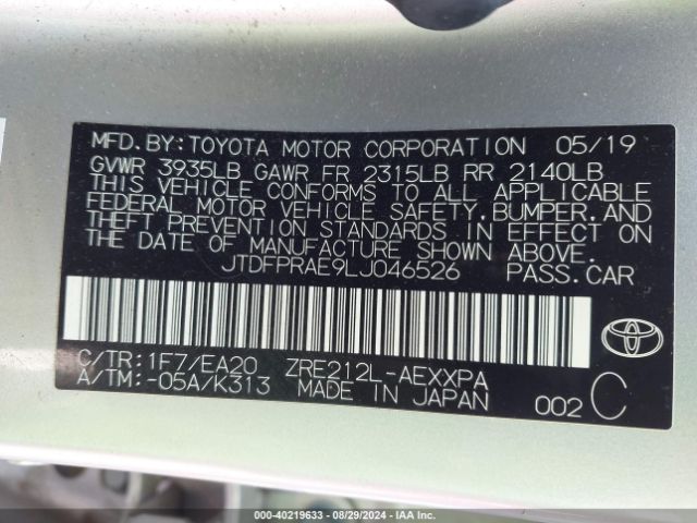 JTDFPRAE9LJ046526 Toyota Corolla Xle