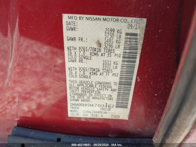 Nissan Frontier Sv 2019 1N6AD0ER5KN709462 Image 9