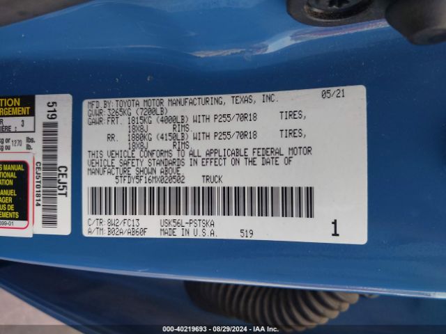 5TFDY5F16MX020502 Toyota Tundra Sr5