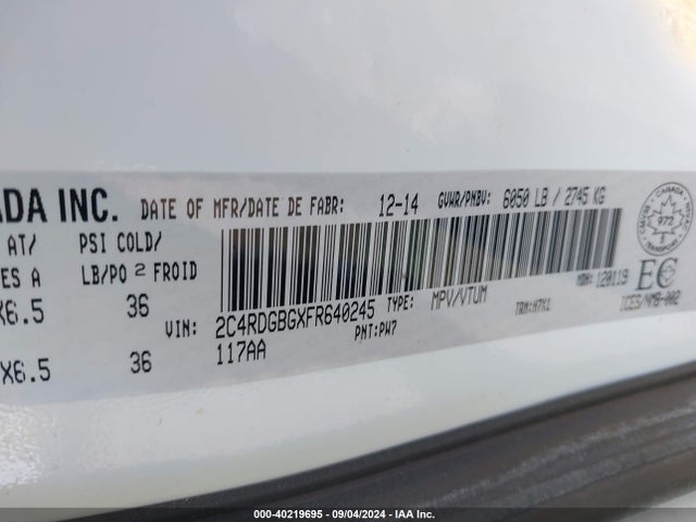 2C4RDGBGXFR640245 Dodge Grand Caravan Se/sxt