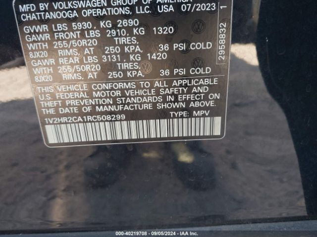 1V2HR2CA1RC508299 Volkswagen Atlas 2.0t Se W/technology