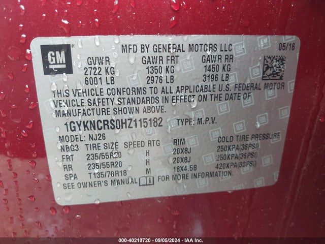 1GYKNCRS0HZ115182 Cadillac Xt5 Premium Luxury