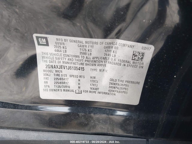 Chevrolet EQUINOX LT 2018 2GNAXJEV1J6105415 Image 9