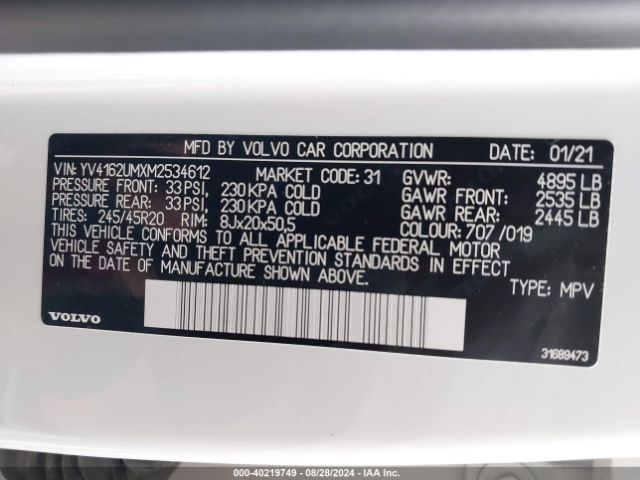 YV4162UMXM2534612 Volvo Xc40 T5 R-design