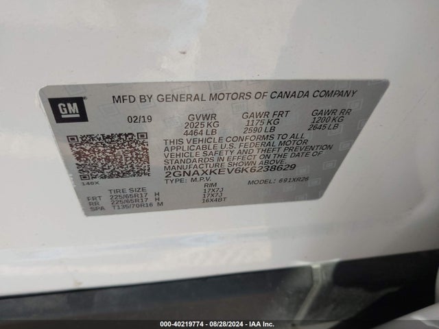 Chevrolet EQUINOX LT 2019 2GNAXKEV6K6238629 Image 9