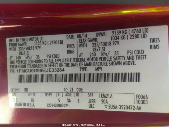 1FMCU0G99EUE33284 Ford ESCAPE SE