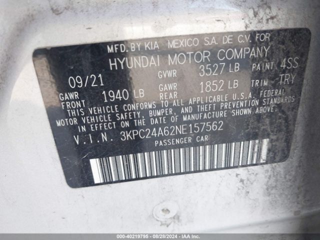 3KPC24A62NE157562 Hyundai ACCENT SE