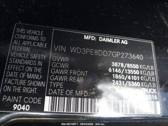 WD3PE8DD7GP273640 Mercedes-Benz Sprinter 2500 High  Roof/high Roof