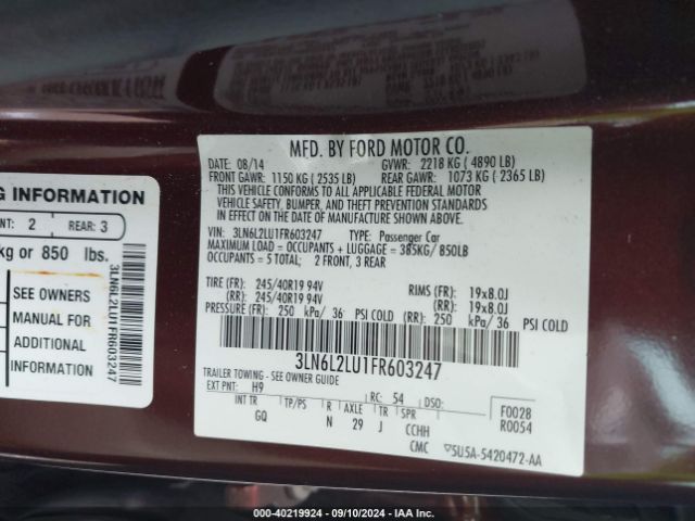 3LN6L2LU1FR603247 Lincoln MKZ HYBRID