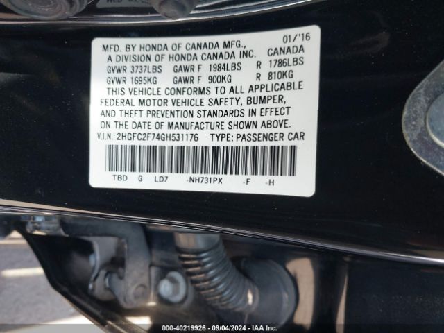 2HGFC2F74GH531176 Honda CIVIC EX