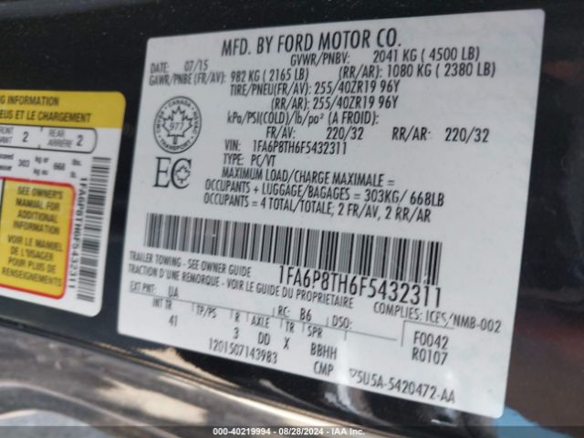 1FA6P8TH6F5432311 Ford Mustang Ecoboost Premium