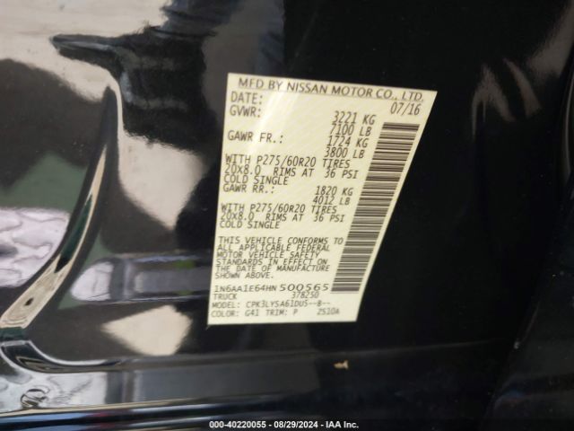 1N6AA1E64HN500565 Nissan Titan Platinum Reserve