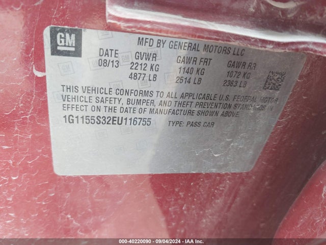 Chevrolet IMPALA 2LZ 2014 1G1155S32EU116755 Image 9