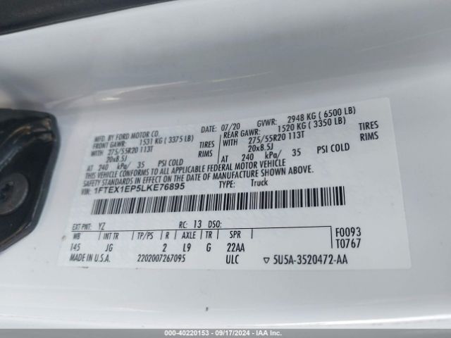 2020 FORD F-150 1FTEX1EP5LKE76895 Photo 8