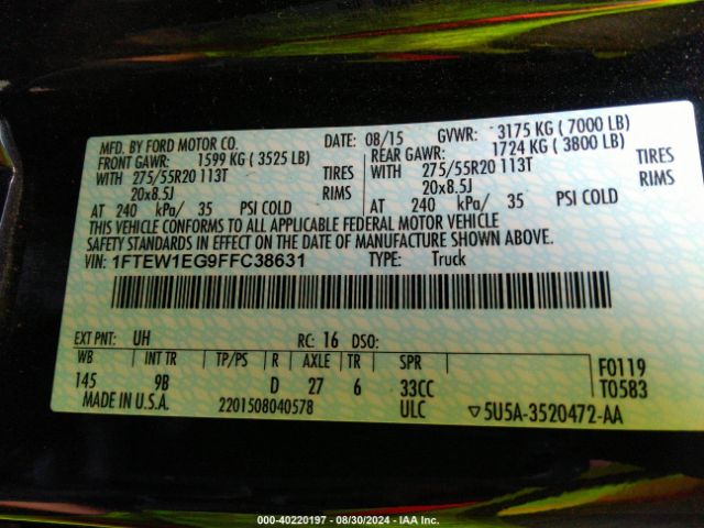 1FTEW1EG9FFC38631 Ford F-150 Platinum