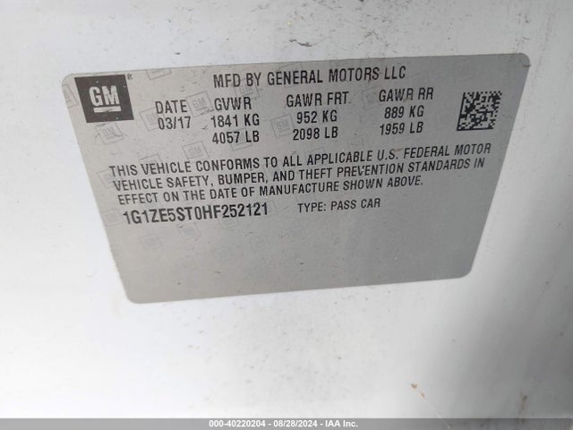 1G1ZE5ST0HF252121 Chevrolet MALIBU 1LT