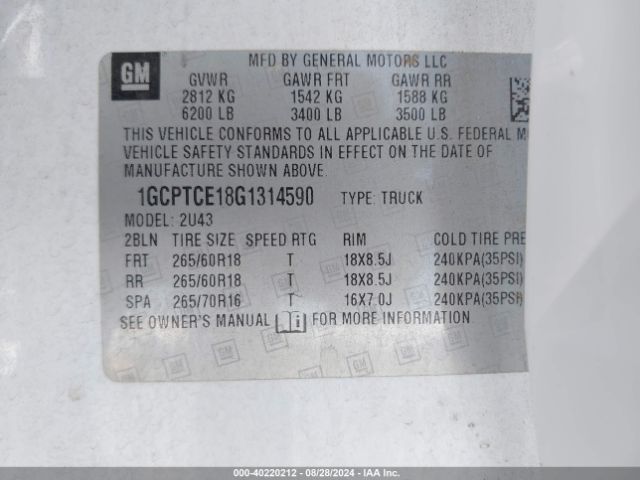 1GCPTCE18G1314590 Chevrolet Colorado Lt