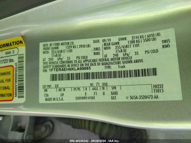 1FTER4EH6KLA99085 Ford RANGER XL