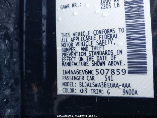 1N4AA6EV6NC507859 Nissan Maxima Sr Xtronic Cvt