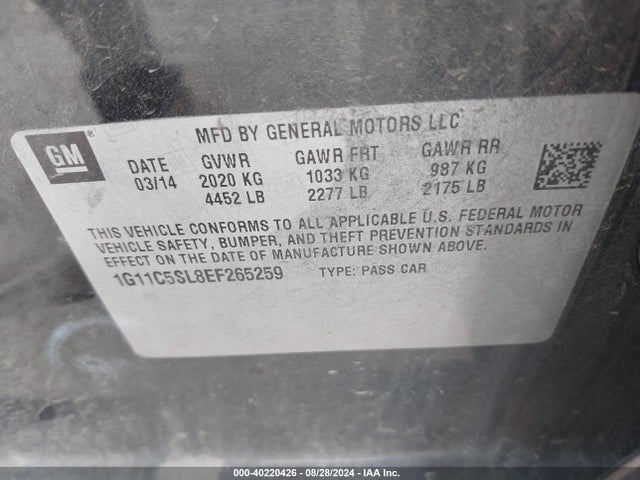 Chevrolet MALIBU 1LT 2014 1G11C5SL8EF265259 Image 9