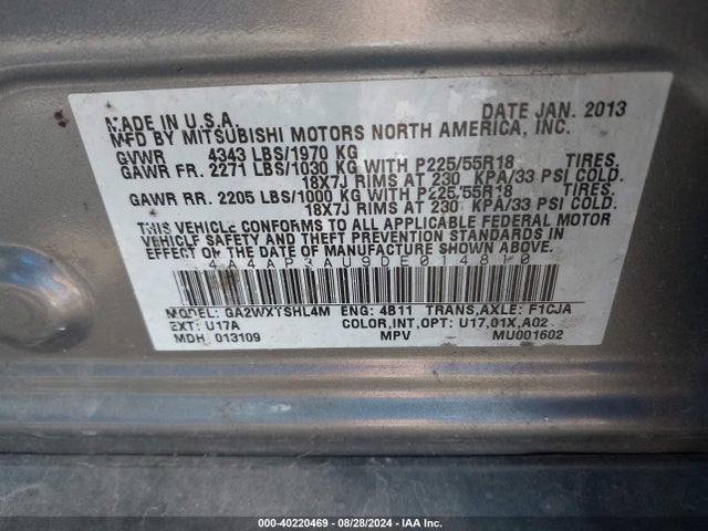2013 MITSUBISHI OUTLANDER SPORT 4A4AP3AU9DE014810 Photo 8