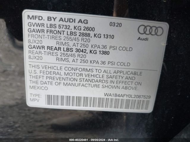 WA1B4AFY0L2087529 Audi Sq5 Premium Plus Tfsi Quattro Tiptronic