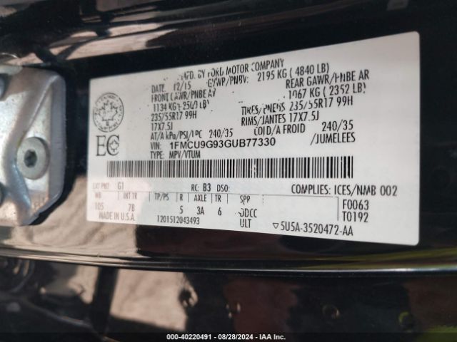 2016 FORD ESCAPE 1FMCU9G93GUB77330 Photo 8
