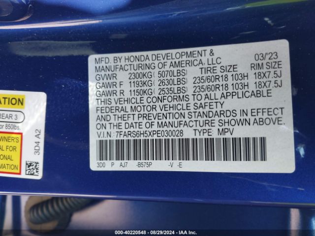7FARS6H5XPE030028 Honda Cr-v Hybrid Sport