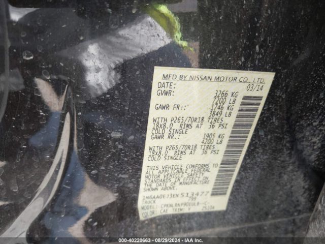 1N6AA0EJ3EN513477 Nissan TITAN S