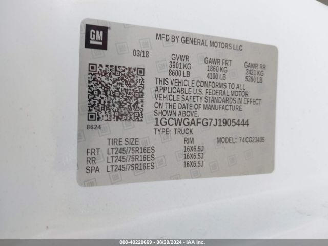 1GCWGAFG7J1905444 Chevrolet Express 2500 Work Van