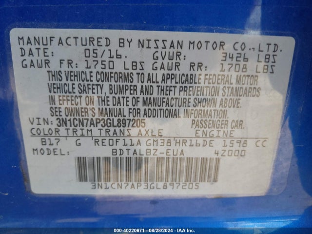 Nissan Versa 1.6 Sv 2016 3N1CN7AP3GL897205 Image 9