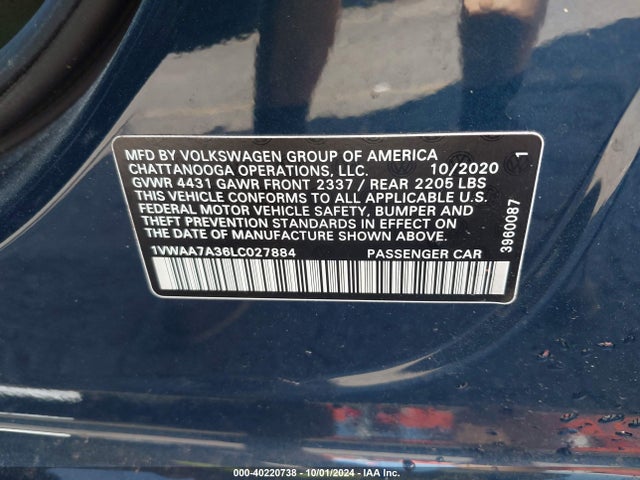 1VWAA7A36LC027884 Volkswagen Passat 2.0t S