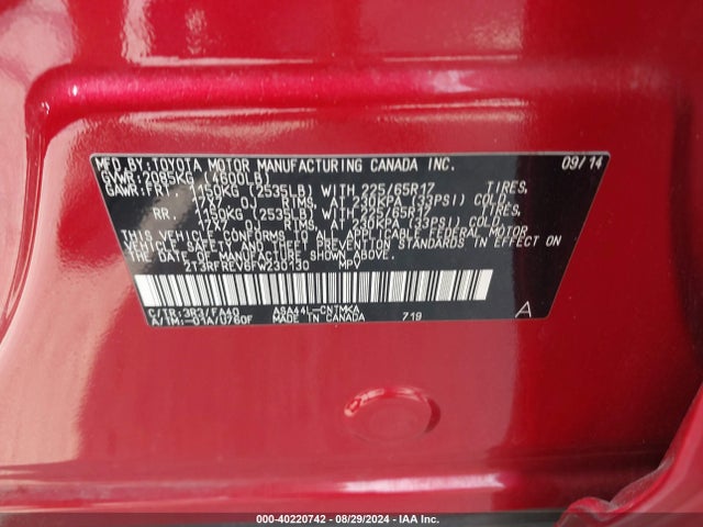 Toyota Rav4 Xle 2015 2T3RFREV6FW230130 Image 9