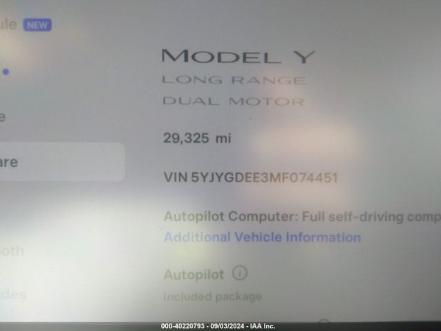 5YJYGDEE3MF074451 Tesla Model Y Long Range Dual Motor All-wheel Drive