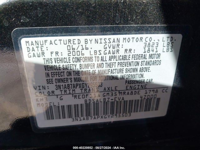 Nissan SENTRA S 2016 3N1AB7APXGY295503 Image 9