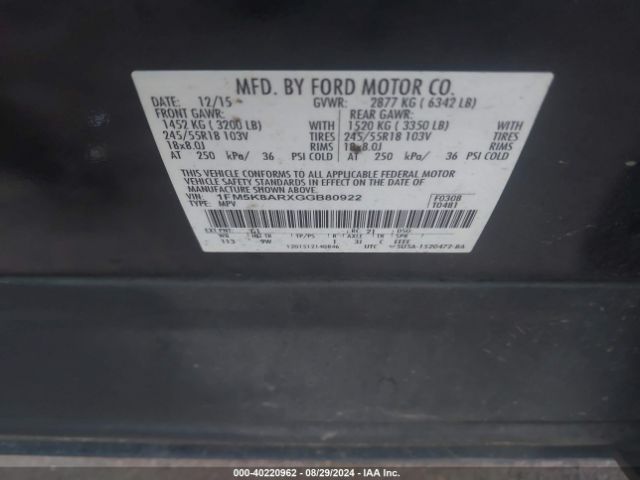 1FM5K8ARXGGB80922 Ford Utility Police Interceptor