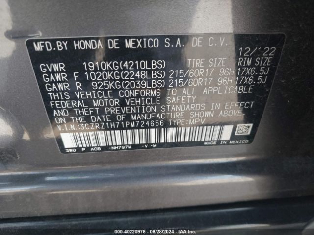 3CZRZ1H71PM724656 Honda Hr-v 2wd Ex-l