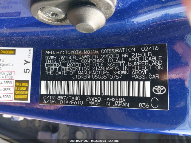 Toyota Prius Two 2016 JTDKBRFU5G3510757 Image 9
