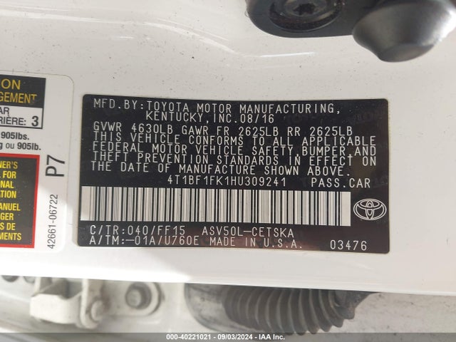 Toyota CAMRY SE 2017 4T1BF1FK1HU309241 Image 9