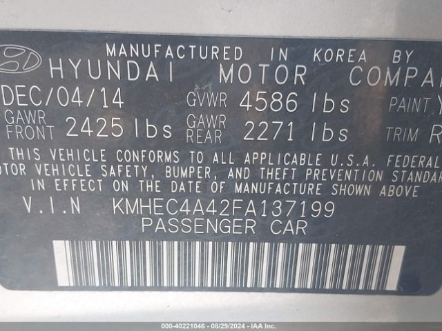 KMHEC4A42FA137199 Hyundai SONATA HYBRID