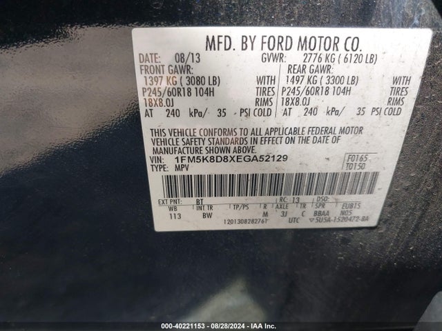 Ford EXPLORER XLT 2014 1FM5K8D8XEGA52129 Image 9