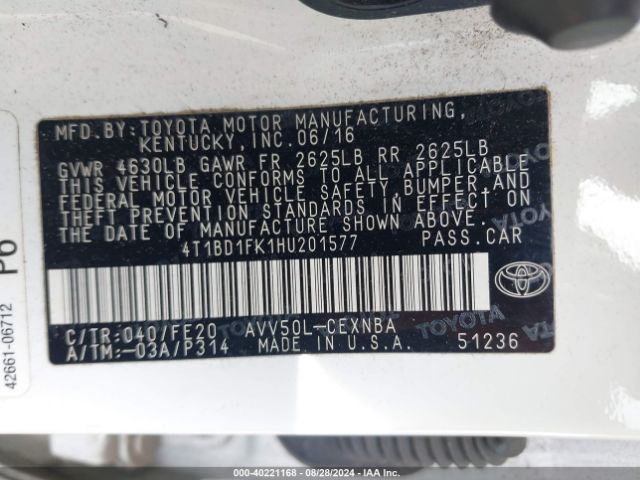 4T1BD1FK1HU201577 Toyota Camry Hybrid Le