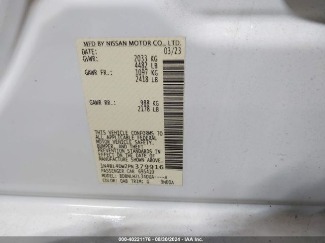 1N4BL4DW2PN379916 Nissan Altima Sv Intelligent Awd