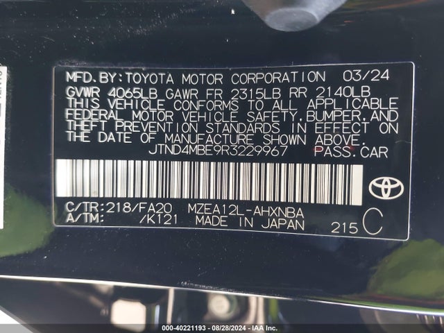 Toyota COROLLA SE 2024 JTND4MBE9R3229967 Image 9