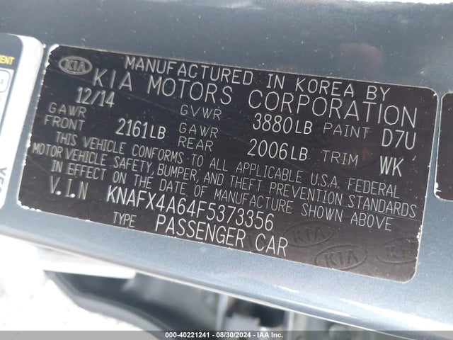 KIA FORTE LX 2015 KNAFX4A64F5373356 Image 9