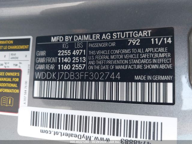 WDDKJ7DB3FF302744 Mercedes-Benz E 550