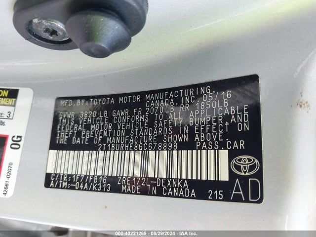 Toyota COROLLA LE 2016 2T1BURHE8GC678898 Image 9