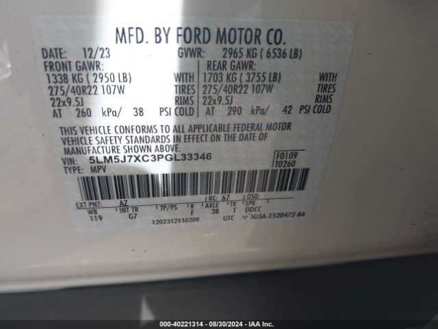 5LM5J7XC3PGL33346 Lincoln Aviator Reserve