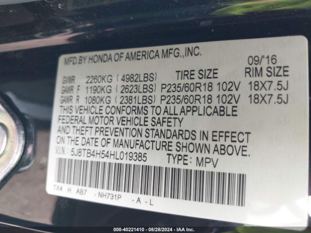 5J8TB4H54HL019385 Acura Rdx Technology   Acurawatch Plus Packages/w/technology Package